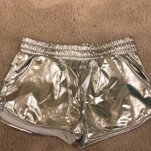 metallic silver shorts
